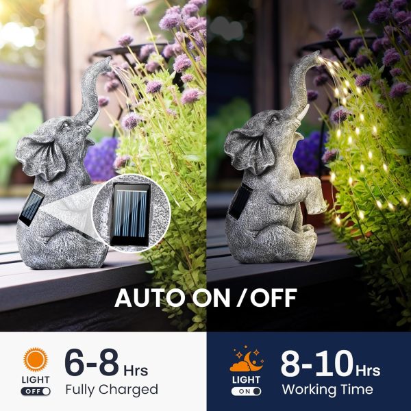 GIGALUMI Solar Garden Decor Watering Elephant Statues Outdoor, Birthday Gifts for Women Mom Grandma Senior Elder, Elephant Ornament for Balcony, Garden, Patio, Yard, Lawn (Constant Lights Only) - Image 4