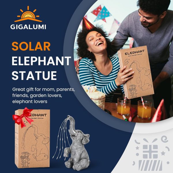 GIGALUMI Solar Garden Decor Watering Elephant Statues Outdoor, Birthday Gifts for Women Mom Grandma Senior Elder, Elephant Ornament for Balcony, Garden, Patio, Yard, Lawn (Constant Lights Only) - Image 6