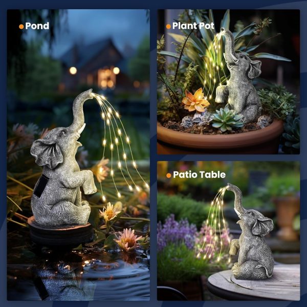 GIGALUMI Solar Garden Decor Watering Elephant Statues Outdoor, Birthday Gifts for Women Mom Grandma Senior Elder, Elephant Ornament for Balcony, Garden, Patio, Yard, Lawn (Constant Lights Only) - Image 7