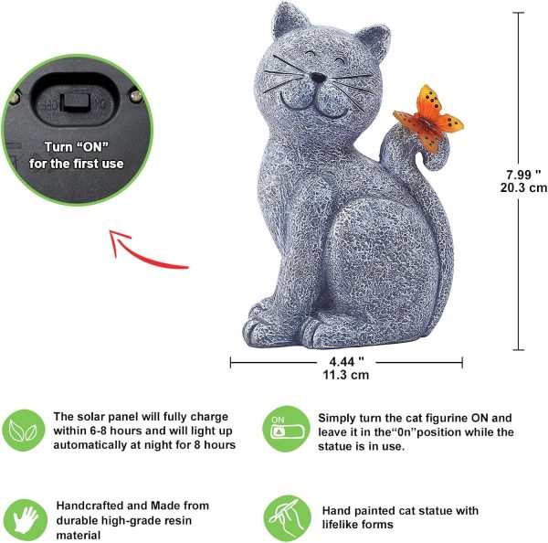 Nacome Solar Cat Outdoor Statues for Garden: Outside Decor with Butterfly Clearance for Yard Art Lawn Ornaments Porch Patio Balcony Home House - Birthday Gifts for Grandma Mom Women - Image 2
