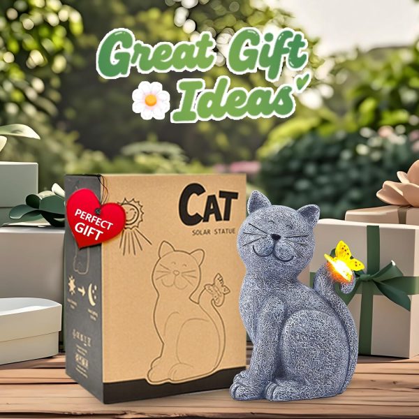 Nacome Solar Cat Outdoor Statues for Garden: Outside Decor with Butterfly Clearance for Yard Art Lawn Ornaments Porch Patio Balcony Home House - Birthday Gifts for Grandma Mom Women - Image 3