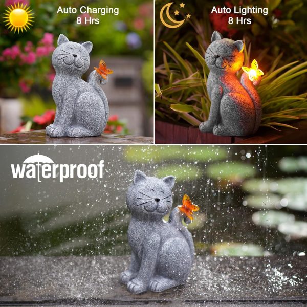 Nacome Solar Cat Outdoor Statues for Garden: Outside Decor with Butterfly Clearance for Yard Art Lawn Ornaments Porch Patio Balcony Home House - Birthday Gifts for Grandma Mom Women - Image 5