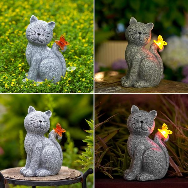 Nacome Solar Cat Outdoor Statues for Garden: Outside Decor with Butterfly Clearance for Yard Art Lawn Ornaments Porch Patio Balcony Home House - Birthday Gifts for Grandma Mom Women - Image 6