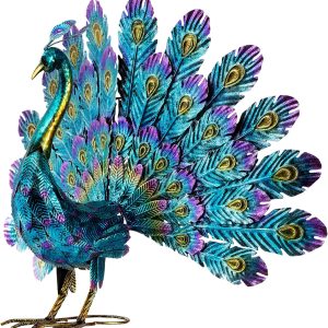 Alpine Corporation - 23" Tall Outdoor Metallic Peacock Tail Spread Yard Statue – Vibrant Garden Sculpture for Patio, Lawn, or Entryway (Multicolor)