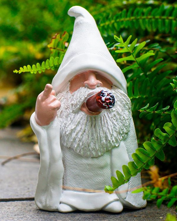 Leverse Middle Finger Decor Statue, 5.9in Naughty Smoking Wizard Dwarf- Funny Garden Gnomes Outdoor Decorations for Lawn Patio Yard Home Decor Easter Halloween