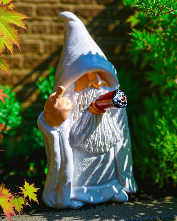 Leverse Middle Finger Decor Statue, 5.9in Naughty Smoking Wizard Dwarf- Funny Garden Gnomes Outdoor Decorations for Lawn Patio Yard Home Decor Easter Halloween - Image 3