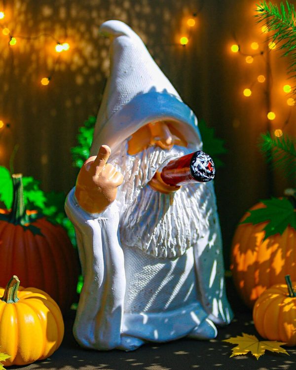 Leverse Middle Finger Decor Statue, 5.9in Naughty Smoking Wizard Dwarf- Funny Garden Gnomes Outdoor Decorations for Lawn Patio Yard Home Decor Easter Halloween - Image 8