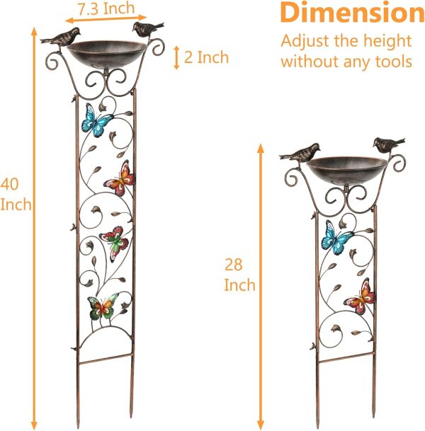 Bird Bath with Trellis Outdoor, Antique Garden Iron Trellis with Decorative Butterflies Detachable Bird Bowl Metal Potted Plants Support for Climbing Flowers - Image 3
