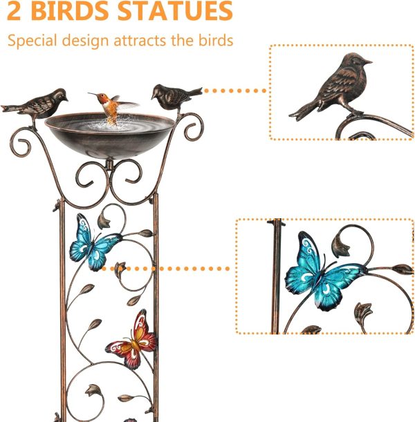 Bird Bath with Trellis Outdoor, Antique Garden Iron Trellis with Decorative Butterflies Detachable Bird Bowl Metal Potted Plants Support for Climbing Flowers - Image 4