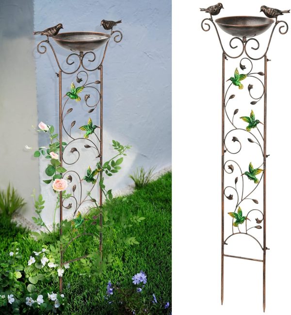 Bird Bath with Trellis Outdoor, Antique Garden Iron Trellis with Decorative Butterflies Detachable Bird Bowl Metal Potted Plants Support for Climbing Flowers - Image 7