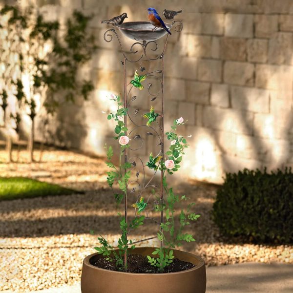 Bird Bath with Trellis Outdoor, Antique Garden Iron Trellis with Decorative Butterflies Detachable Bird Bowl Metal Potted Plants Support for Climbing Flowers - Image 8