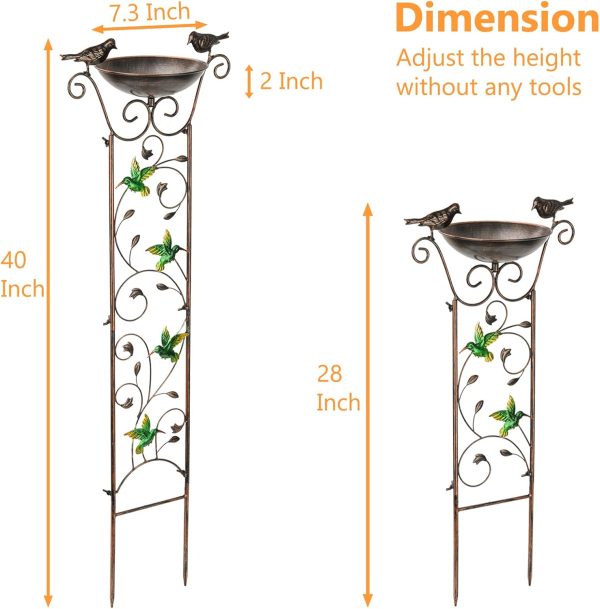 Bird Bath with Trellis Outdoor, Antique Garden Iron Trellis with Decorative Butterflies Detachable Bird Bowl Metal Potted Plants Support for Climbing Flowers - Image 9