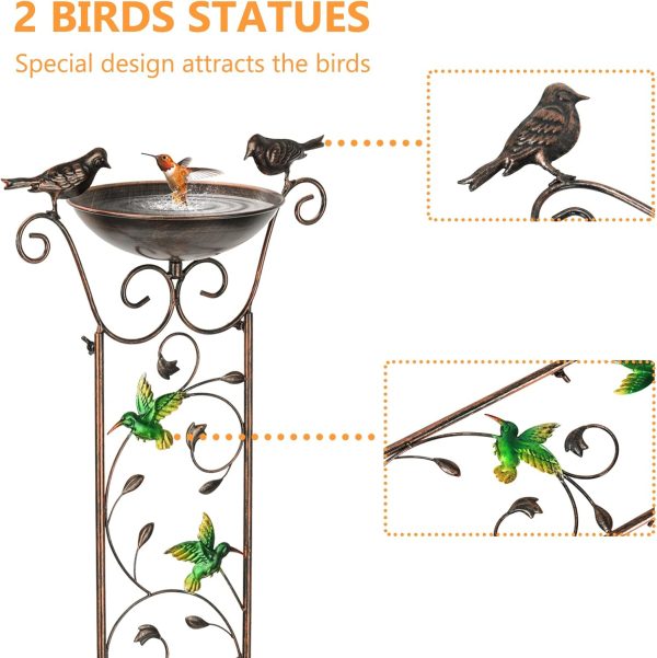 Bird Bath with Trellis Outdoor, Antique Garden Iron Trellis with Decorative Butterflies Detachable Bird Bowl Metal Potted Plants Support for Climbing Flowers - Image 10