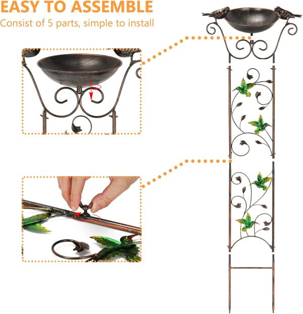 Bird Bath with Trellis Outdoor, Antique Garden Iron Trellis with Decorative Butterflies Detachable Bird Bowl Metal Potted Plants Support for Climbing Flowers - Image 11