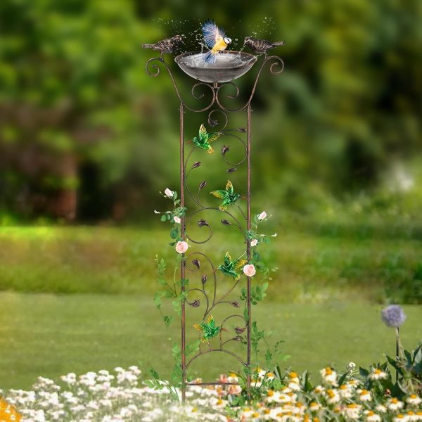Bird Bath with Trellis Outdoor, Antique Garden Iron Trellis with Decorative Butterflies Detachable Bird Bowl Metal Potted Plants Support for Climbing Flowers - Image 12