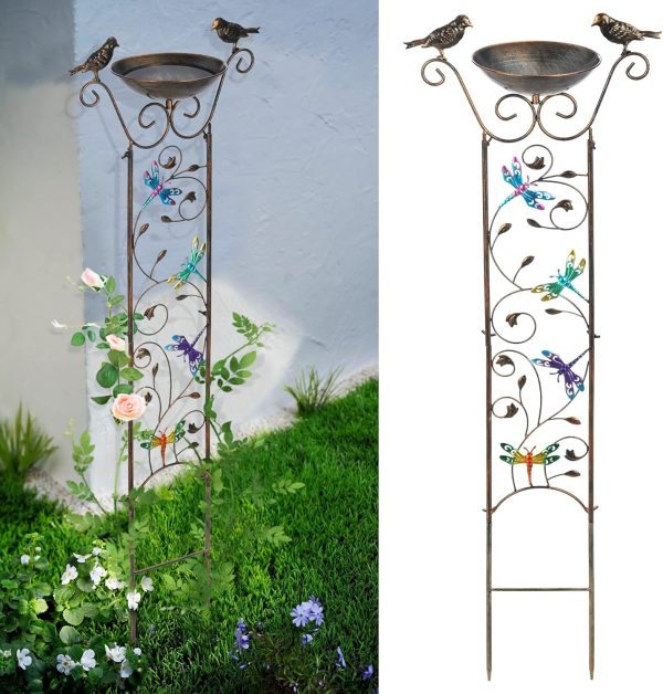 Bird Bath with Trellis Outdoor, Antique Garden Iron Trellis with Decorative Butterflies Detachable Bird Bowl Metal Potted Plants Support for Climbing Flowers - Image 13
