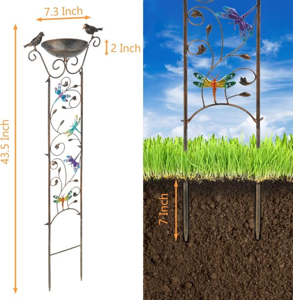 Bird Bath with Trellis Outdoor, Antique Garden Iron Trellis with Decorative Butterflies Detachable Bird Bowl Metal Potted Plants Support for Climbing Flowers - Image 15