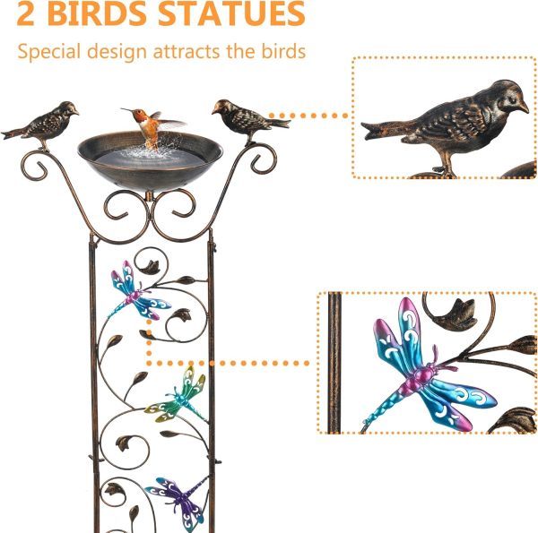 Bird Bath with Trellis Outdoor, Antique Garden Iron Trellis with Decorative Butterflies Detachable Bird Bowl Metal Potted Plants Support for Climbing Flowers - Image 16