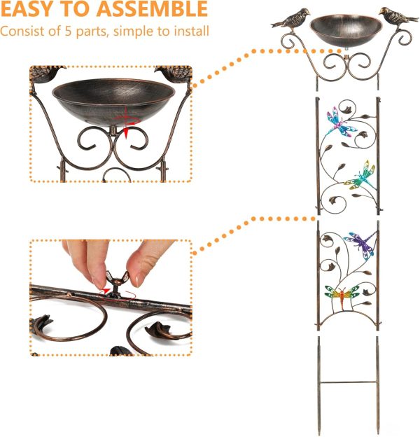 Bird Bath with Trellis Outdoor, Antique Garden Iron Trellis with Decorative Butterflies Detachable Bird Bowl Metal Potted Plants Support for Climbing Flowers - Image 17
