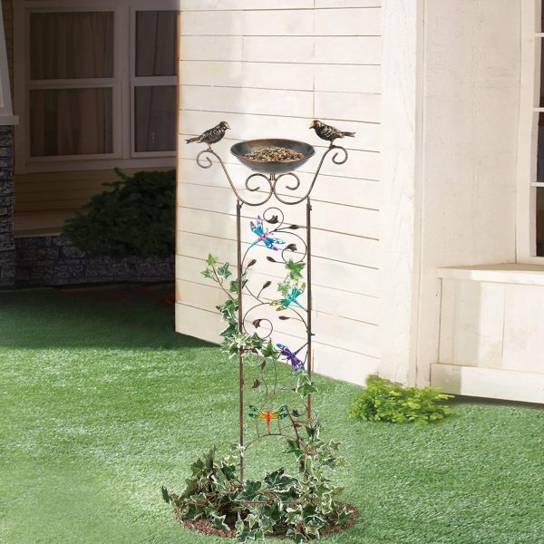 Bird Bath with Trellis Outdoor, Antique Garden Iron Trellis with Decorative Butterflies Detachable Bird Bowl Metal Potted Plants Support for Climbing Flowers - Image 18