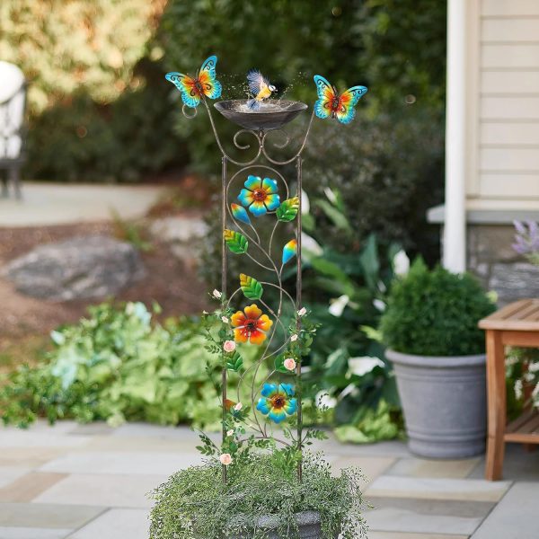 Bird Bath with Trellis Outdoor, Antique Garden Iron Trellis with Decorative Butterflies Detachable Bird Bowl Metal Potted Plants Support for Climbing Flowers - Image 20