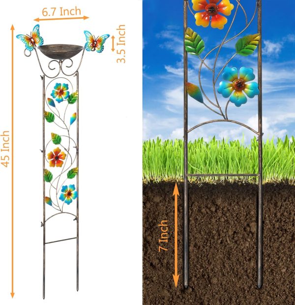 Bird Bath with Trellis Outdoor, Antique Garden Iron Trellis with Decorative Butterflies Detachable Bird Bowl Metal Potted Plants Support for Climbing Flowers - Image 21