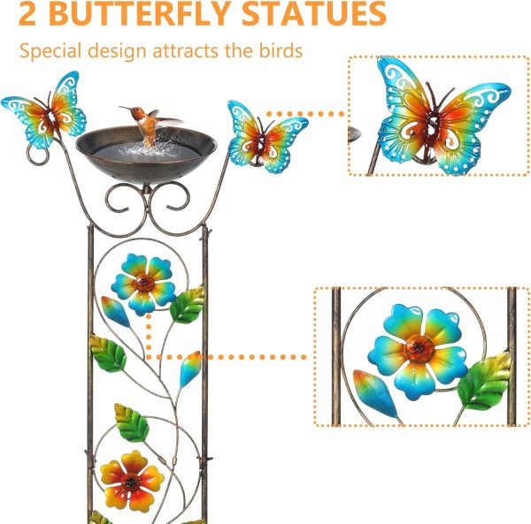 Bird Bath with Trellis Outdoor, Antique Garden Iron Trellis with Decorative Butterflies Detachable Bird Bowl Metal Potted Plants Support for Climbing Flowers - Image 22