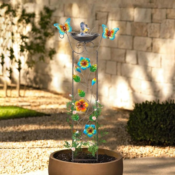 Bird Bath with Trellis Outdoor, Antique Garden Iron Trellis with Decorative Butterflies Detachable Bird Bowl Metal Potted Plants Support for Climbing Flowers - Image 24