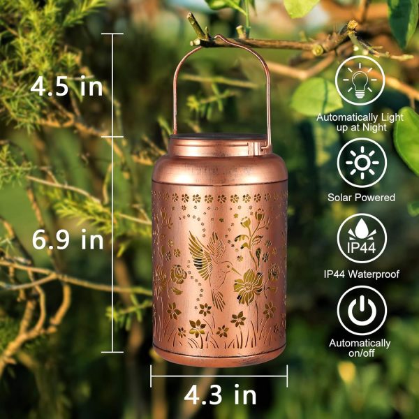 Solar Lanterns Outdoor Waterproof Hummingbird Garden Decor Gifts for Women Mom Grandma Hanging Solar Lights Metal Solar Decoration Outside for Yard, Patio, Backyard, Porch - Image 3