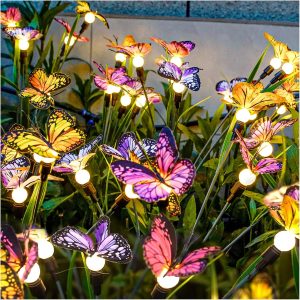 TONULAX Solar Garden Lights - Swaying Butterfly Light, Swaying in The Wind, Solar Outdoor Lights, Yard Patio Pathway Decoration, High Flexibility Iron Wire & Realistic Butterflies (2 Pack)