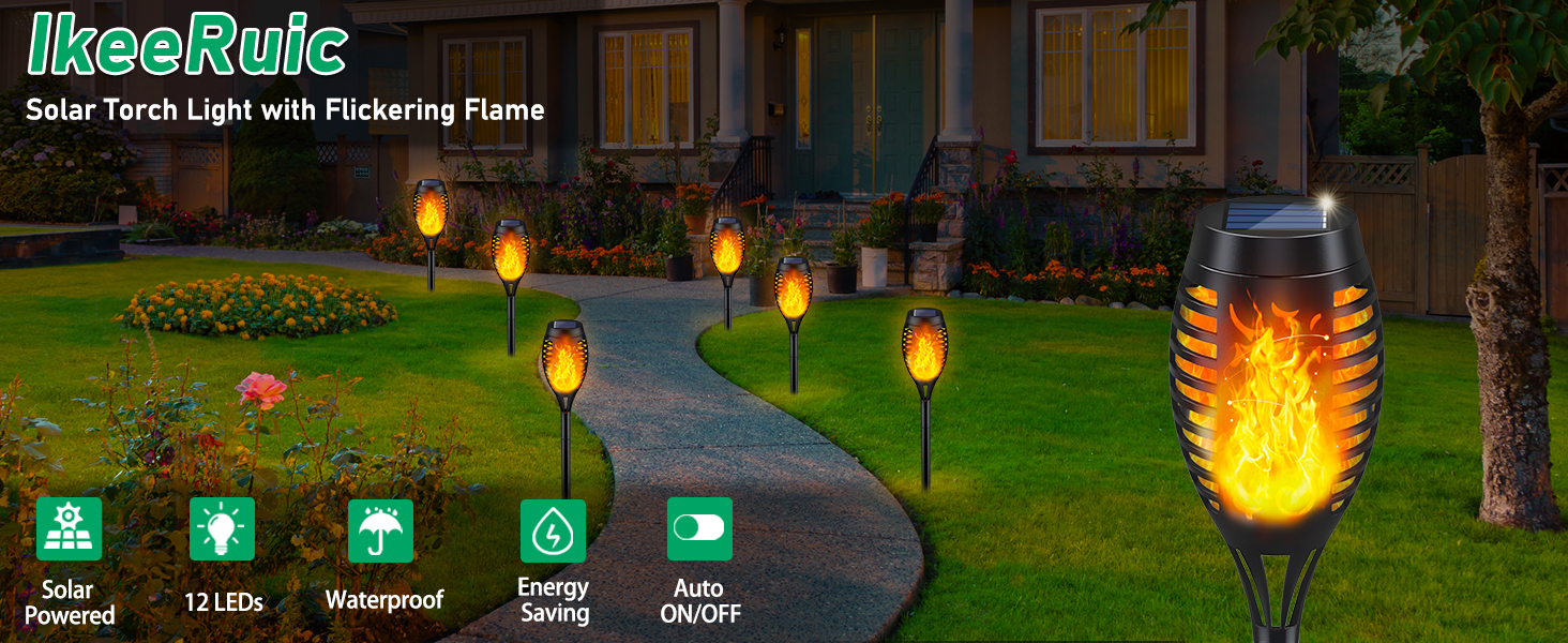 Solar Torch Lights Outdoor Flickering Flame